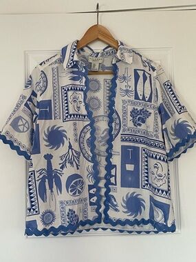 Calypso St. Barth Blue and White Mediterranean Resort Shirt, Small